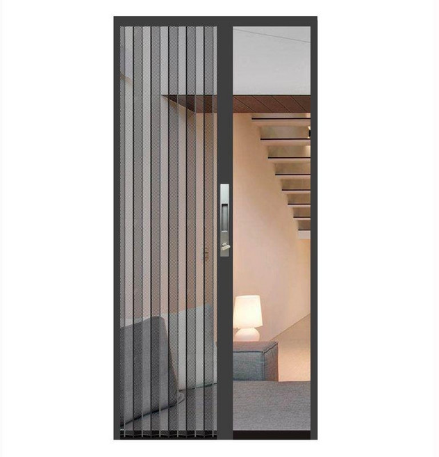 자바라방충망 미세 현관 접이식 폴딩도어 그레이방범잠금, 레드우드 방범잠금 포함