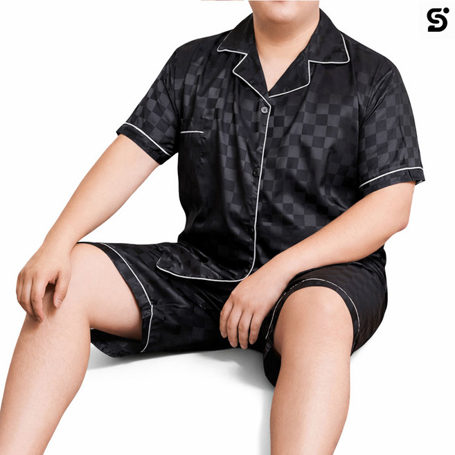 하비리아 남자 남성 빅사이즈 큰 여름 반팔 반바지 세트 잠옷 파자마 부드러운 시원한 대형 사이즈 중년 뚱뚱한 비만 여름용 검정색 검은색 3 4 5 XL