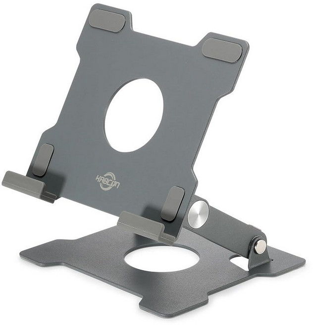 KABCON 고품질 태블릿 스탠드 마이크로소프트 서피스 시리즈 아이패드 삼성 갤럭시 탭 킨들 파이어 등을 눈 높이 가능 접이식 알루미늄 솔리드 13.5인치 홀더 실버 14858, 스몰-그레이