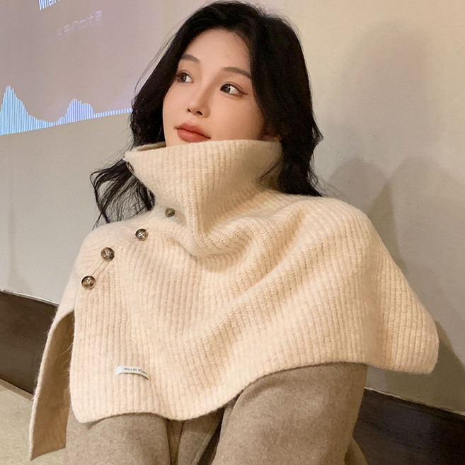 HILL by 보카시 울 니트 버튼 넥워머 하이퀄리티 케이프