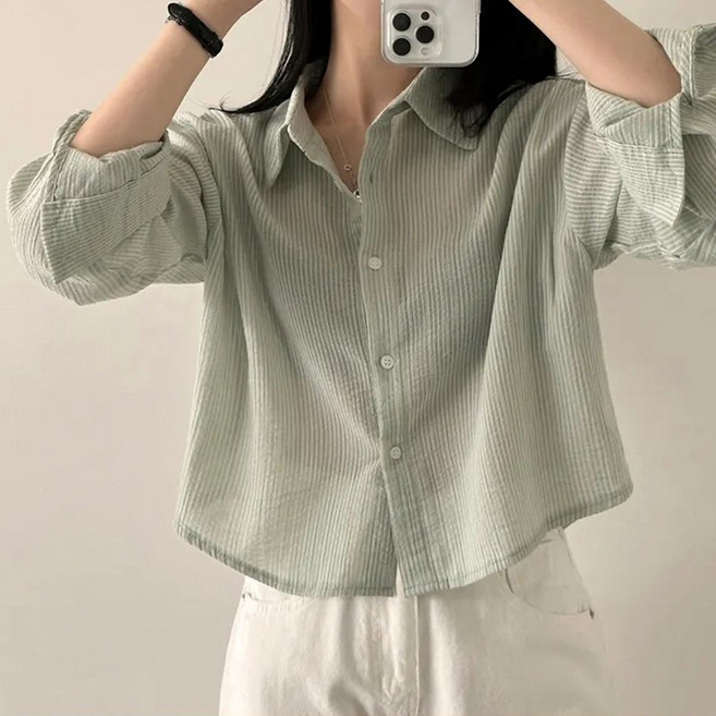 Asure 여자 여름 여름셔츠 스트라이프 셔츠 가디건 볼레로