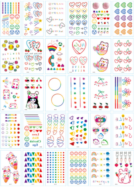 kc인증 판다로드 미니 어린이 타투 스티커 30장세트 페이스 페인팅 마스크 꾸미기 집콕놀이 물 스티커, 1개, N-1