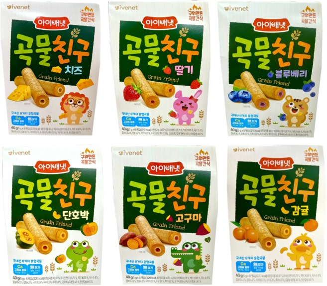 아이배냇 곡물친구 6종, 고구마1+딸기1+치즈1+블루베리1+단호박1+감귤1, 40g, 1세트