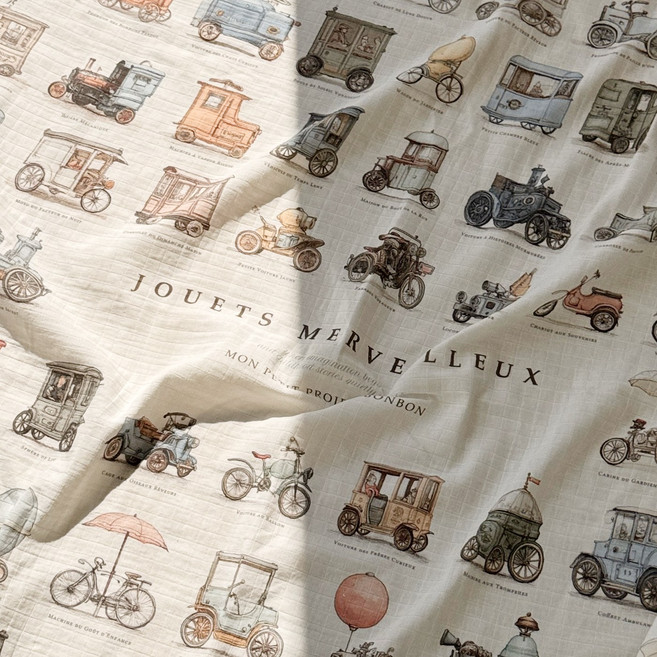 [몽쁘띠프로제] 봉봉 빈티지 일러스트 코튼 머슬린 2중거즈 감성 블랭킷, WONDER RIDE