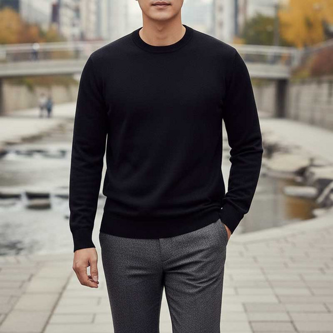 와우MD 남자 니트티 긴팔 베이직 라운드 티셔츠