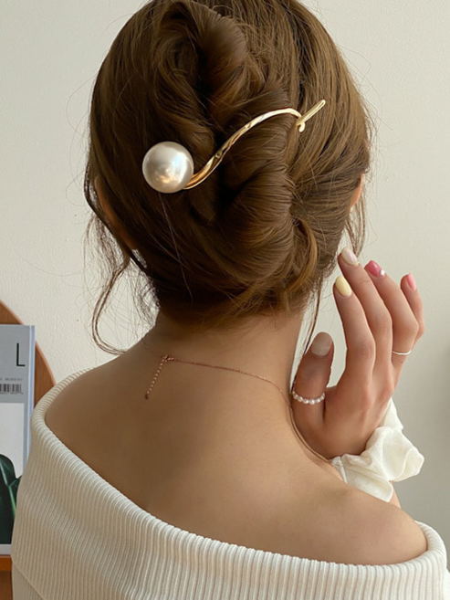 키메라제이 커브메탈 왕진주 바나나 올림머리 비녀 헤어 집게핀 3color