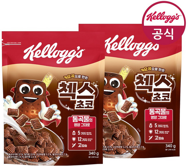 농심 켈로그 오곡 첵스 초코 340g x4개입, 4개
