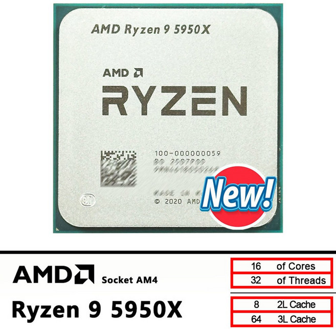 AMD 라이젠 AM4 105W R9 쿨러 5950X 16코어 소켓 4GHZ