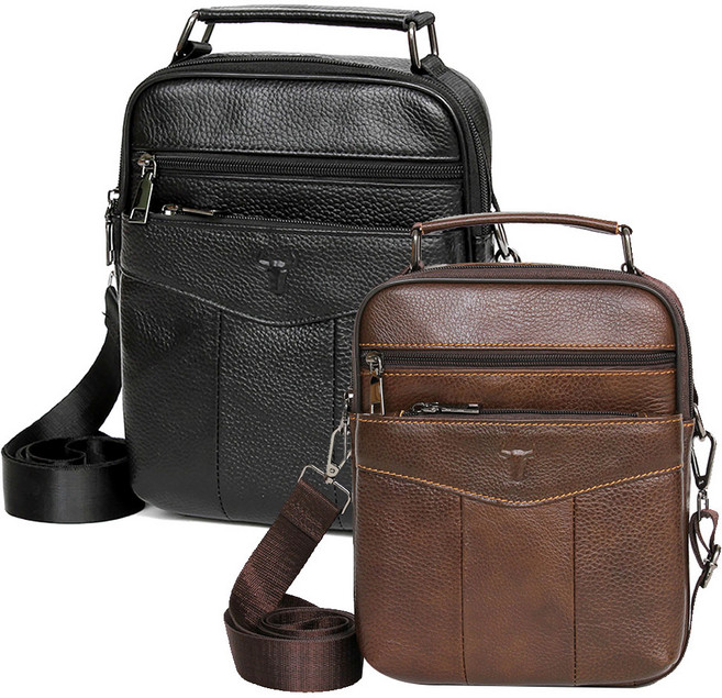 예멋 남성 소가죽 미니 크로스백 성경책가방 중 장년 나들이 외출 빈티지 가죽 메신저백 어깨가방