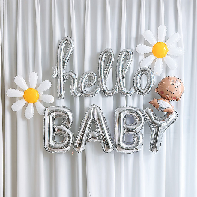 하늘풍선파티 마가렛 데이지 헬로 베이비 은박풍선 세트