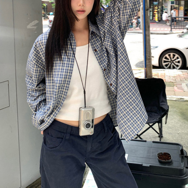 드마엘 엘렌 간절기 오버핏 루즈핏 체크 셔츠 남방(3color) +델로나