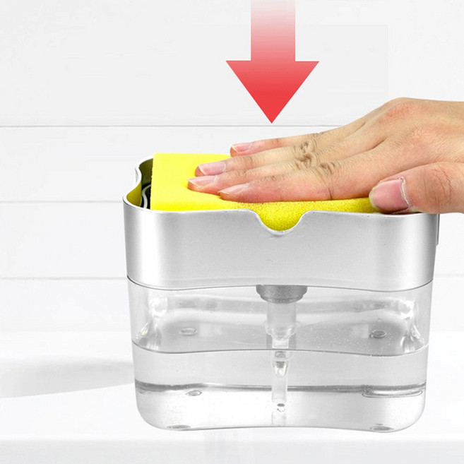 엘홈 대용량 한손 펌핑 세제통 + 수세미 주방세제 퐁퐁, 1개, 실버