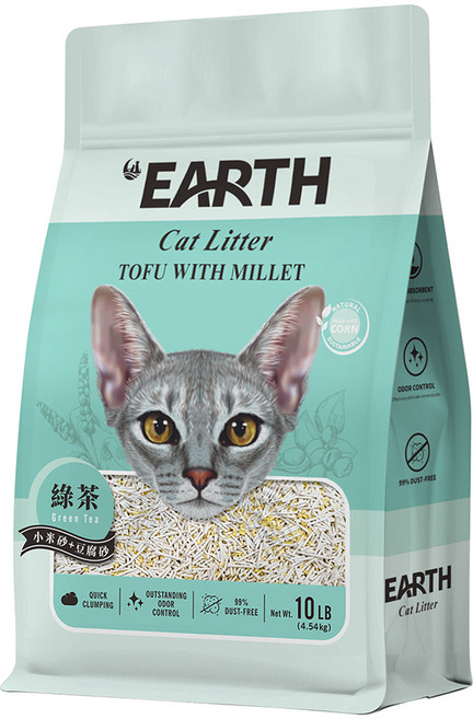 EARTH Tofu豆腐貓砂 小米 綠茶, 4.54kg, 1個, 小米+豆腐混合砂(綠茶)