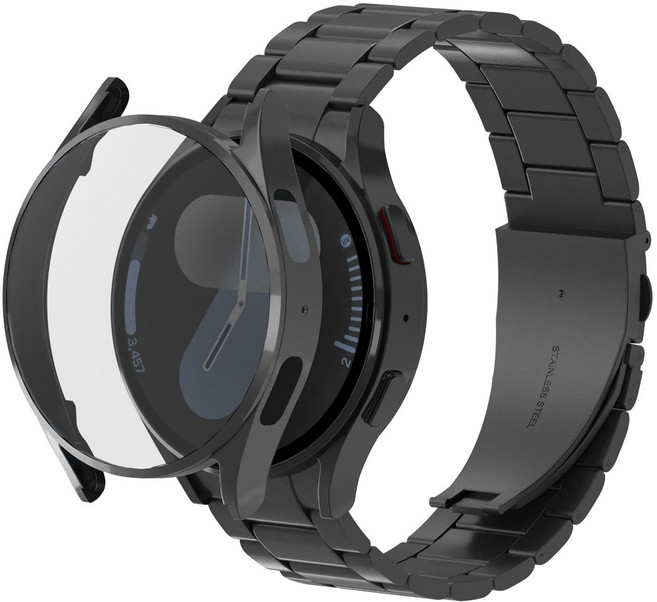 아이메이드잇 갤럭시워치 스탠다드 메탈 스트랩 + 유광 케이스 세트, 블랙, 1개