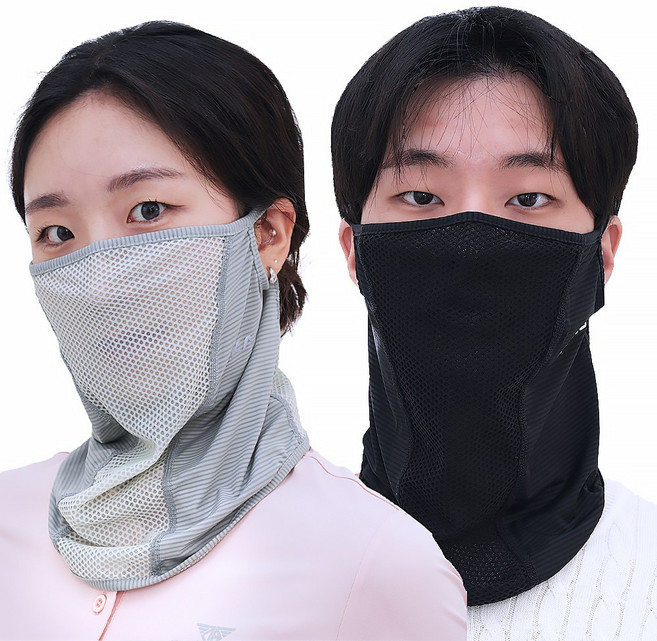 Zet7 1+1 스포츠 쿨 골프마스크 얼굴 햇빛가리개 마스크, 블랙+그레이, 1세트