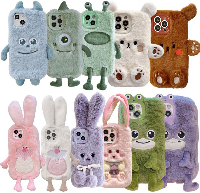 갤럭시 a26 a25 a24 a17 a16 a15 귀여운 토끼 곰돌이 개구리 동물 캐릭터 인형 자수 겨울 밍크 털 퍼 휴대폰 케이스