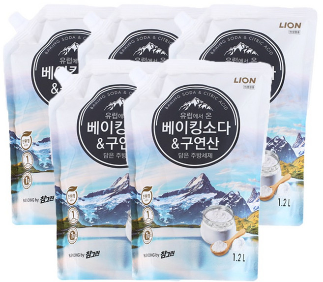 참그린 베이킹소다 구연산 주방세제, 1.2kg, 5개