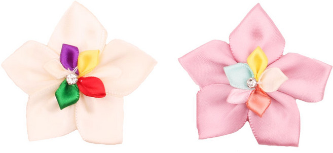하니펫 반려동물 악세사리 머리핀 한복 오색배씨꽃 8발핀 2개, 1세트, 아이보리+딥핑크
