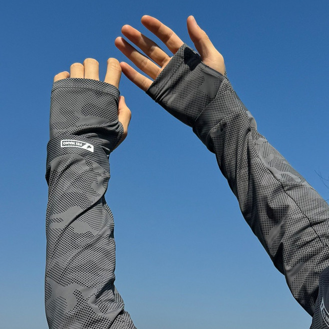 防曬冰絲涼感袖套組 抗UV 機車/騎車袖套 男女通用, 1個, 袖套【迷彩黑灰】, 迷彩黑灰