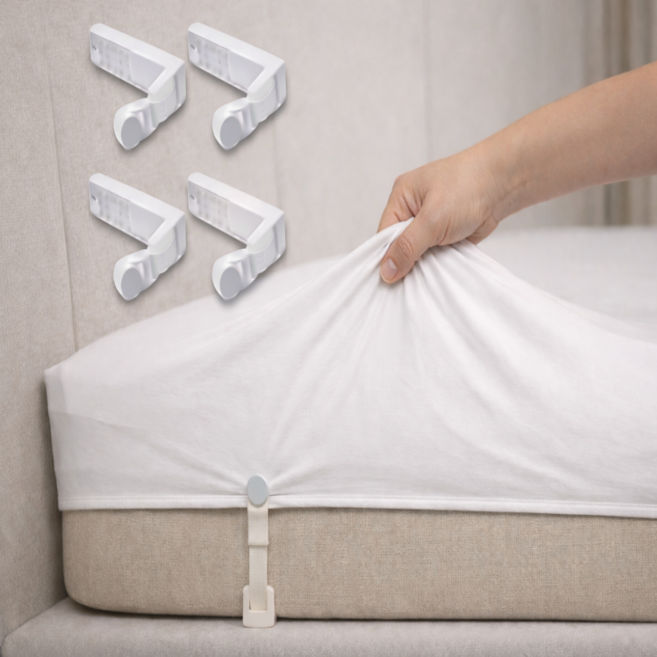 더주부랩 침대 패드 고정 밴드 시트 밀림 방지 집게 클립 4개 세트 매트리스 들지않는 고정기, 화이트