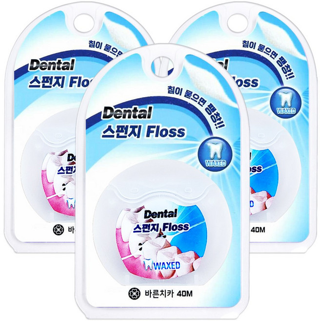 보성 바른치카 스펀지 치실 왁스 40m x 3개, 1개입