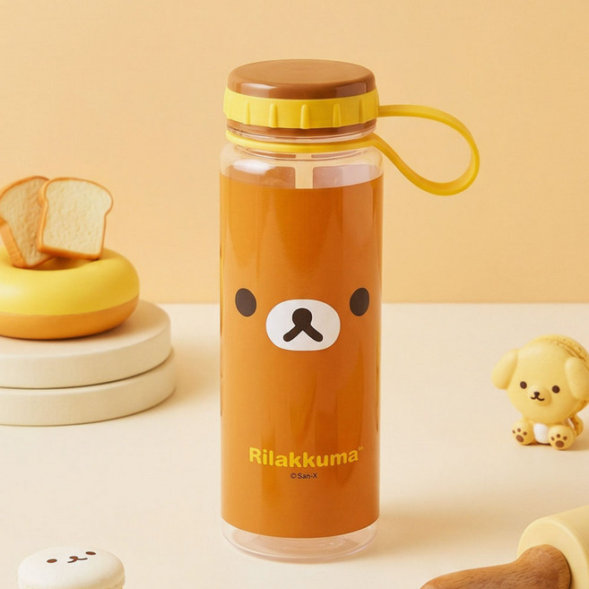 리락쿠마 페이스 보틀 물통 500ml 손잡이 뚜껑 분실방지 19x6cm 코리락쿠마, 브라운
