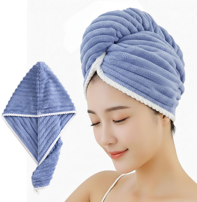 이몰리스 1+1 이중층 극세사 헤어 드라이타올 캡 긴머리 샤워수건 드라이수건, 2개, 사파이어블루