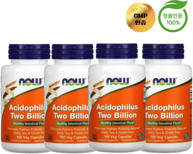 2+2 나우 푸드 애시도필러스 프로바이오틱 20억 CFU 베지 캡슐 100정, 4개 - 쿠팡