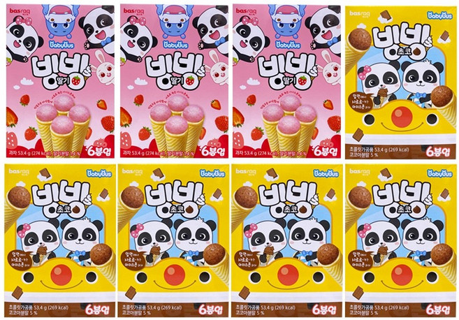 아이스콘 과자 바스락 빙빙초코53.4g X 5곽 + 빙빙딸기53.4g x 3곽 / 총 8곽, 1세트