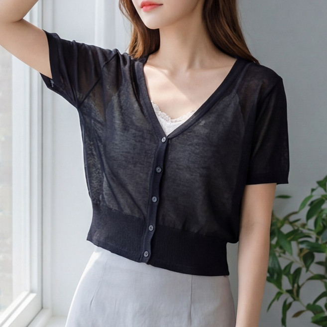 라뷰드 여성 여름 시스루 반팔 가디건 여자 루즈핏 니트 얇은 가디간