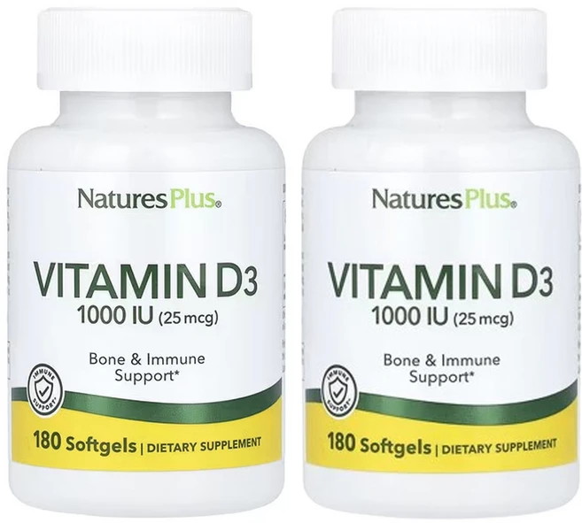 NaturesPlus 네이처스 플러스 비타민 D3 25mcg (1000IU), 2개, 180정 - 쿠팡