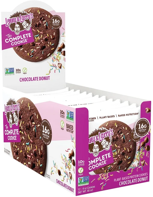 Lenny & Larrys The Complete Cookie 초콜릿 도넛 4oz 1팩에 12개입 식물성 단백질 비건 쿠키, 12개, 113g - 쿠팡