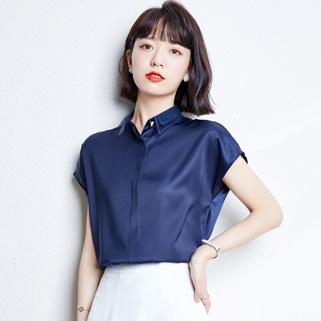 여름 사틴 셔츠 반팔 여성 긴팔 블라우스 고급스런 여성 블라우스 nvduanxiu
