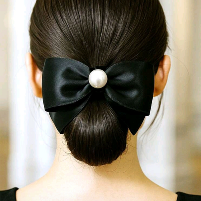 단아한 진주포인트 새틴리본집게핀