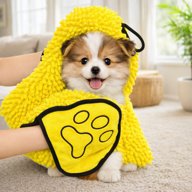 보넬티 초흡수 극세사 강아지 목욕타올, 1개, 옐로우