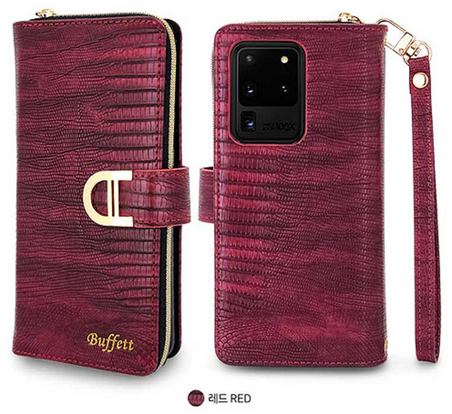 갤럭시 겔럭시 노트8 노트9 노트10 + 플러스 노트20 울트라 악어 크로커다일 지퍼 지갑형 스트랩 다이어리, 버핏루시드지퍼지갑형다이어리(레드), 1개
