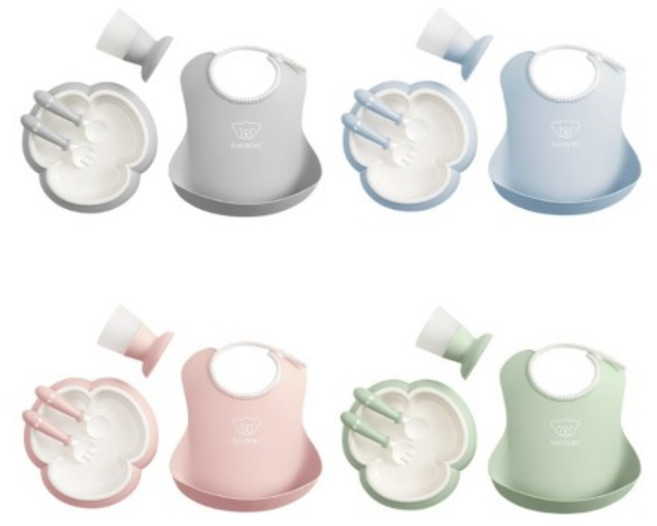 베이비뵨 베이비 디너세트 (턱받이 식기 스푼 포크 컵), 파우더블루, 1개