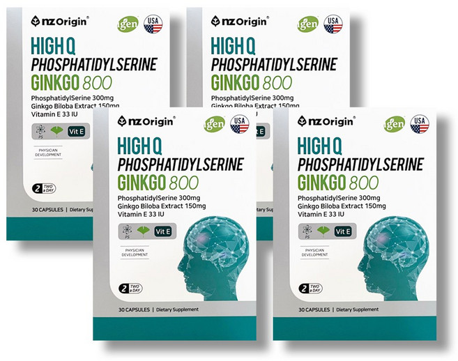 엔젯오리진 하이큐 포스파티딜세린 징코800 30캡슐 4통 비타민E 은행잎추출물 뇌영양제, 30정, 4개