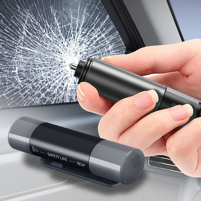 마운트뷰 차량용 비상 탈출 망치 벨트 절단 커터기 주차번호판, 2in1 블랙 [EX356], 1개