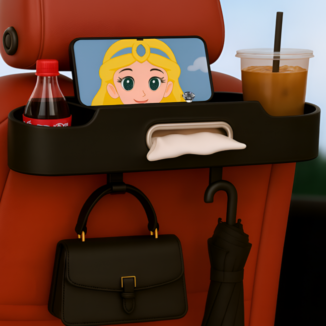 노재 다용도 포켓 가방걸이 기능 자동차 시트 수납함, 블랙, 1개