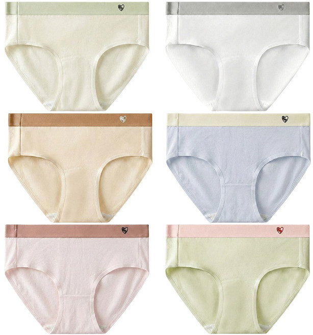 주니어 면스판 요일 팬티 6종세트 항균 하트 배색 포인트 초등 중학생 속옷 CW러비6종
