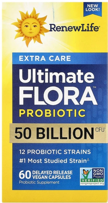 리뉴라이프 얼티밋 Flora 엑스트라 케어 프로바이오틱 500억 생배양균 베지캡슐 60정, 1개 - 쿠팡