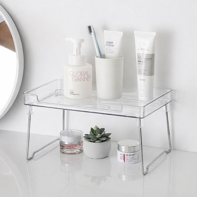미드센추리 투명 접이식 아크릴 선반 진열대, 1개, 선반 1단