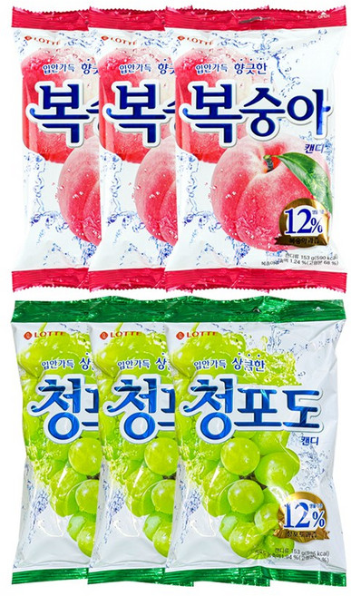 롯데제과 청포도캔디 + 복숭아캔디, 3세트, 306g