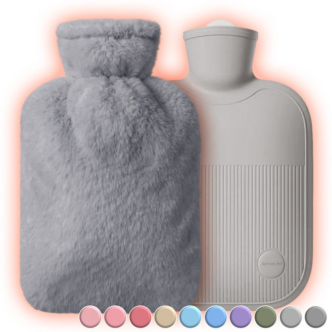 아뜰라임 냉온 찜질팩 보온 물주머니 핫팩 + 에코 토끼털 커버 세트 2L 그레이, 1개