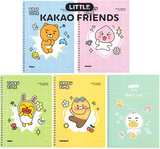 카카오프렌즈 스프링노트 유선노트 카카오프렌즈 과목노트NEW, 5권(라이언+어피치+무지+튜브+춘식이), [SET]스프링노트