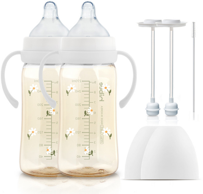 하이비 PPSU 배앓이방지 젖병 270ml 트윈팩+핸들2p+추타입2p or 간편타입2p 몽글 3초젖병, L(6개월이상), 추 타입2p/데이지 화이트, 1개