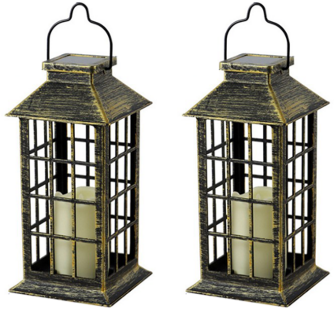 HK.sell 태양광 LED 일렁이는 촛불 랜턴 2p, 황색등