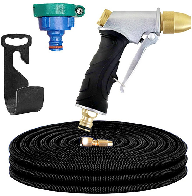 더쏴 시그니처 호스 + 시그니처 숏건 세트/ 꼬이지 않는 초강력 고압 물 분사기 베란다 청소 수도 호수 연결기 호스정리기, 7.5m