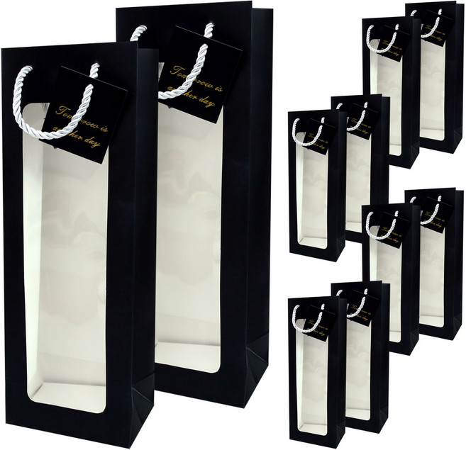 리드홈 투명창 와인 음료 술 꽃다발 선물포장 윈도우 쇼핑백 10P, 블랙, 10개